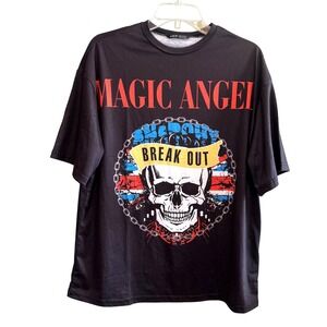 Unisex Punk Rock Skull Anarchy Magic Angel Streetwear Graphic Tee Black Size XS‎